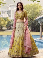 Shaded Yellow Pure Organza Lehenga Choli